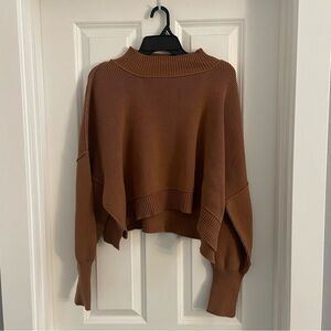 Zenana Side Slit Oversized Sweater Brown L/XL